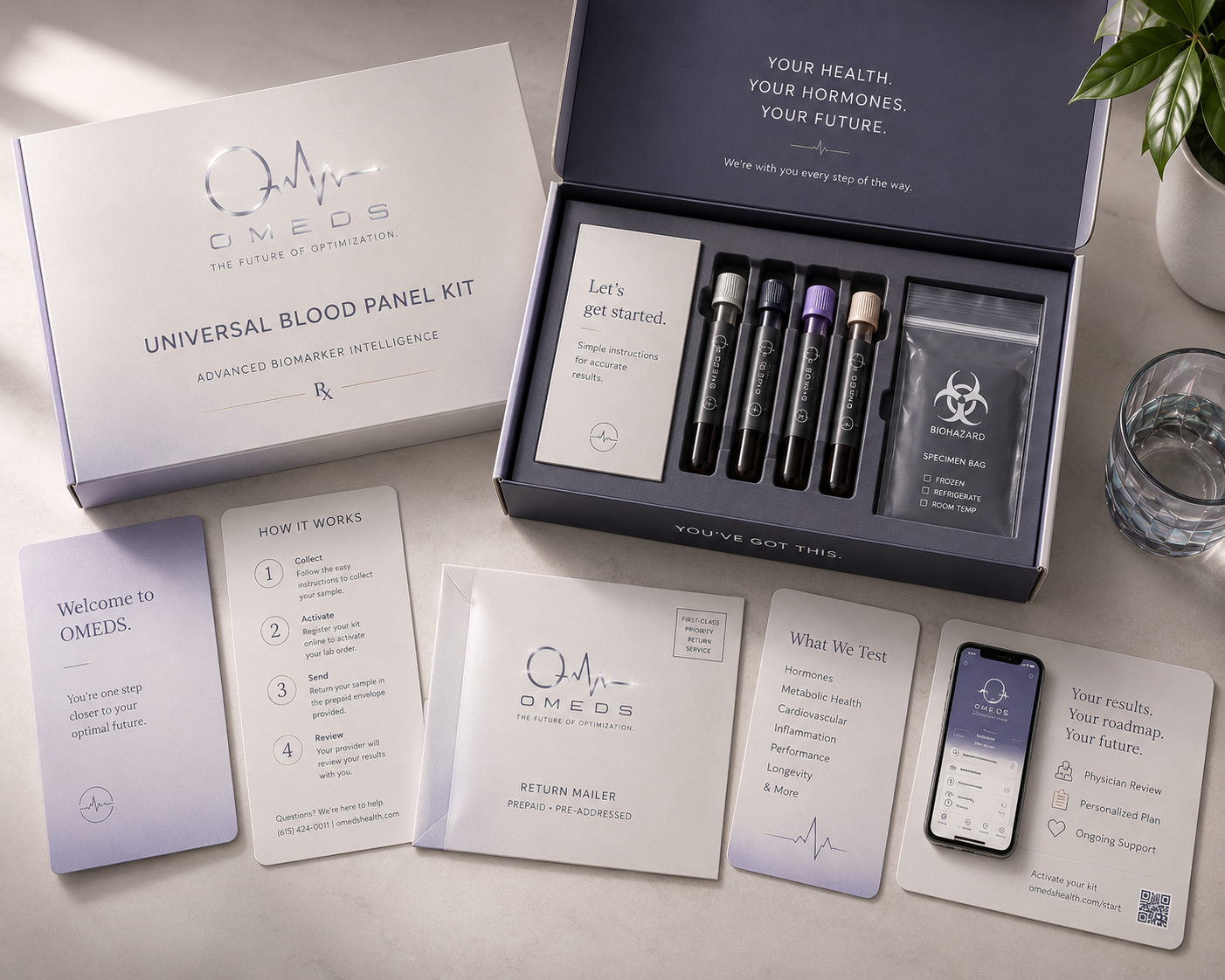 oMeds biomarker panel kit — mail-home collection system for a single calibrated draw.