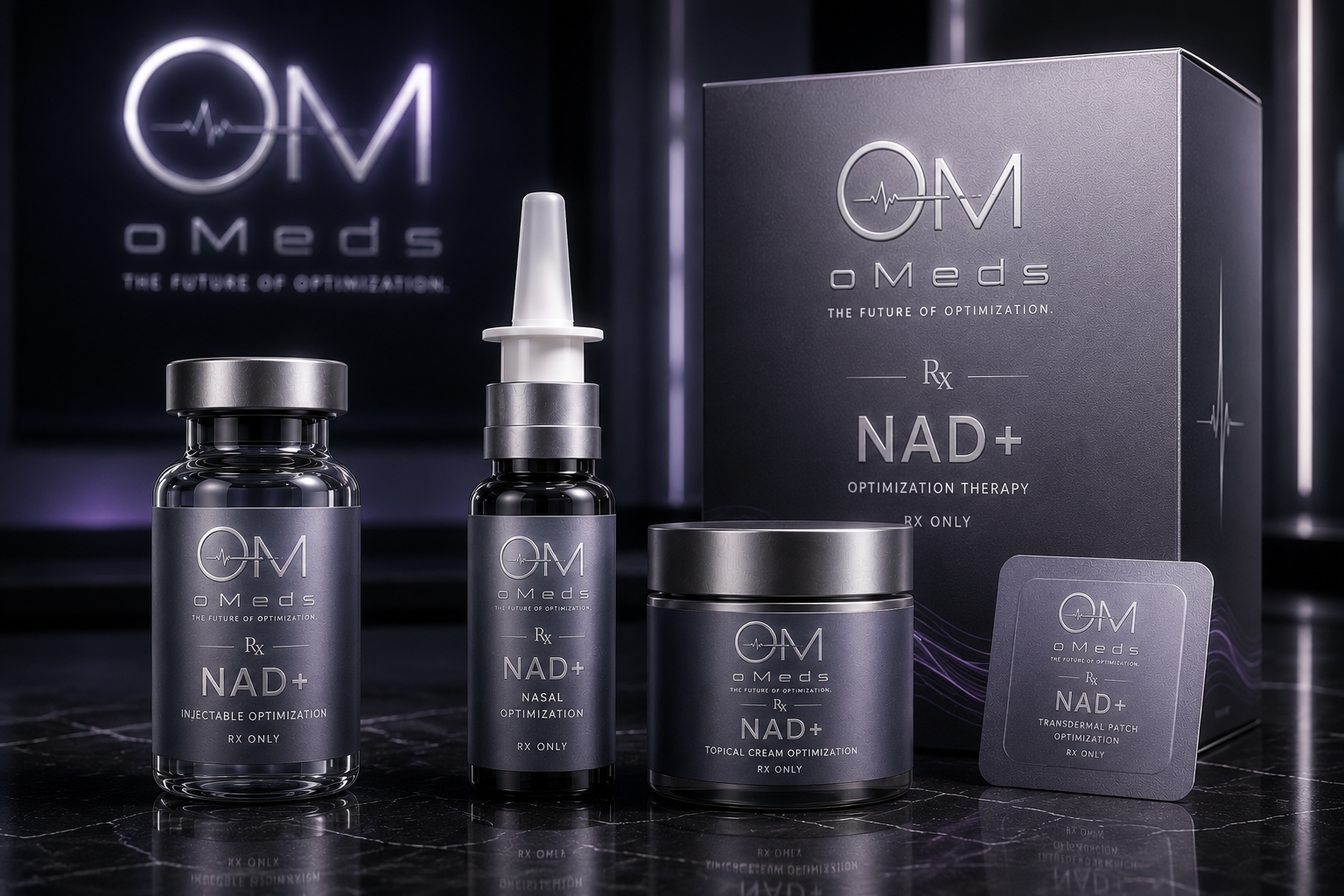 oMeds NAD+ collection — injectable, nasal, topical, and transdermal formats