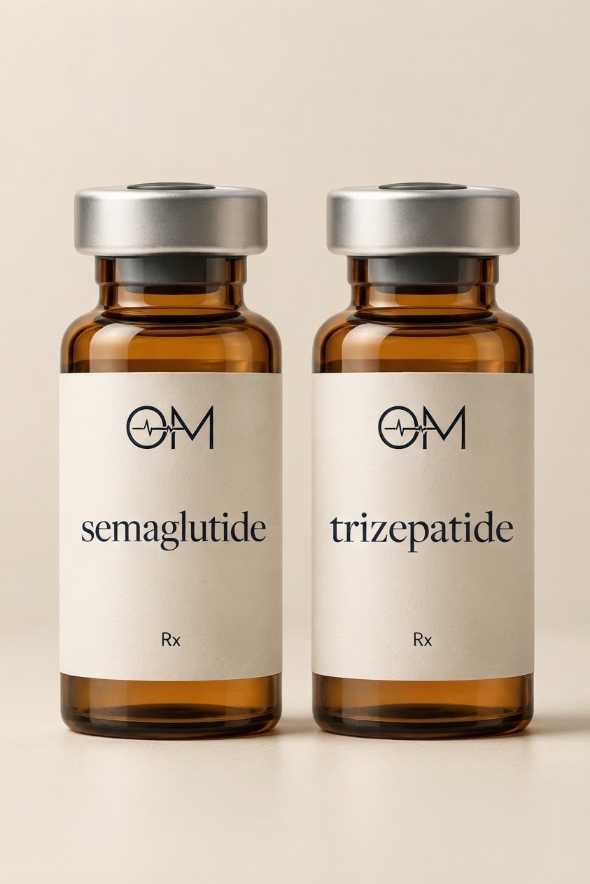 Semaglutide and tirzepatide medication vials side by side