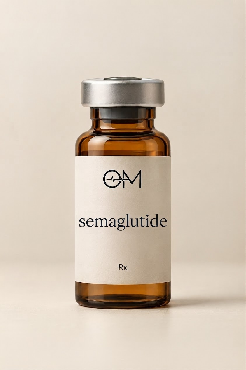 Semaglutide medication vial in soft pearl light